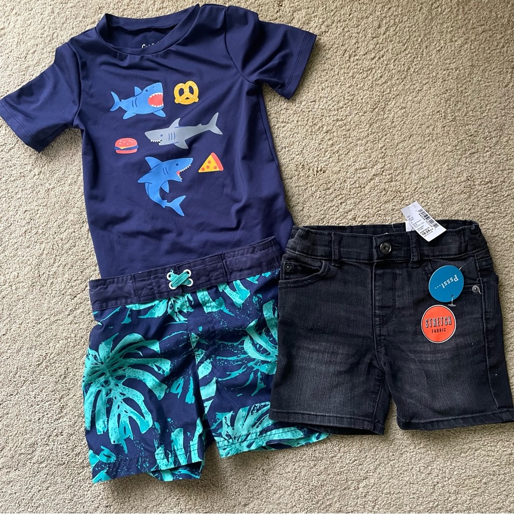Cat & Jack Swim Set Boy 2T 24 Months Swim Trunk SPF Shirt Jean Shorts Summer